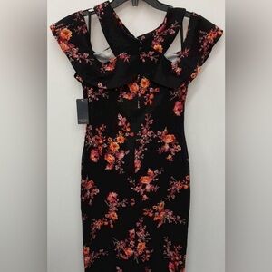 Rachel Roy NWT black floral open shoulder dress, size M